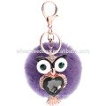 2015 Fashion owl rhinestone Keychain/fur ball keychain/rabbit fur pompoms